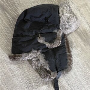 Black Faux Fur Trim Aviator Hat